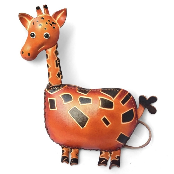 Handmade Handcrafted Genuine Leather Giraffe Wristlet Coin Purse - Picture 6 of 7